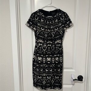 J. Crew Black and White Patterned Midi Dress